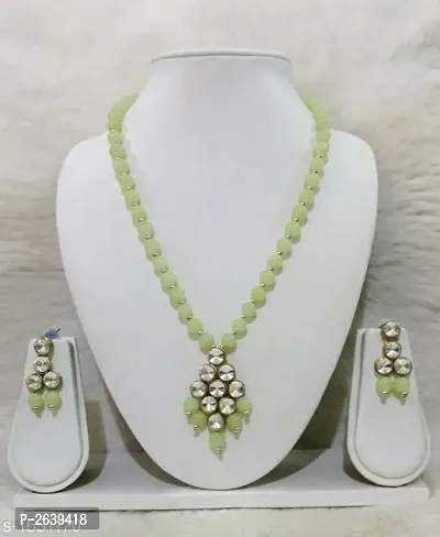 Green Alloy Kundan Beads Nacklace Set