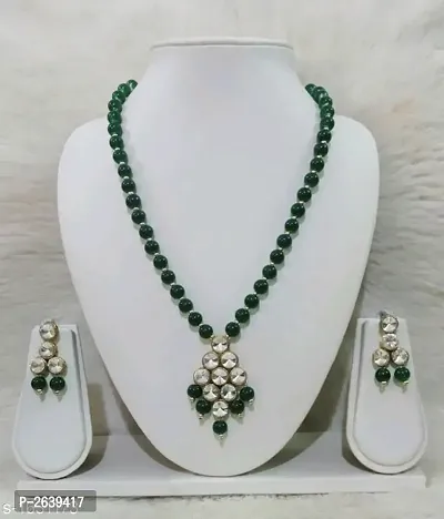 Green Alloy Kundan Beads Nacklace Set
