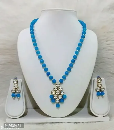 Blue Alloy Kundan Beads Nacklace Set