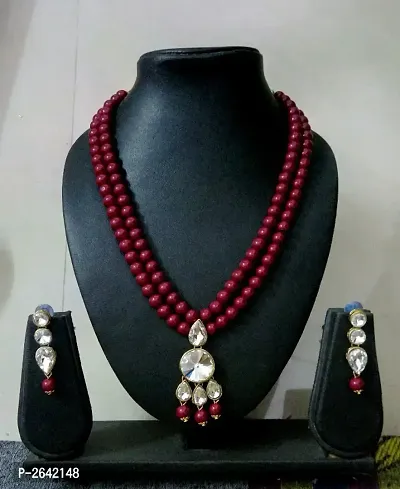 Two Layer Kundan and Glass Beds Necklace set with Earring-thumb0