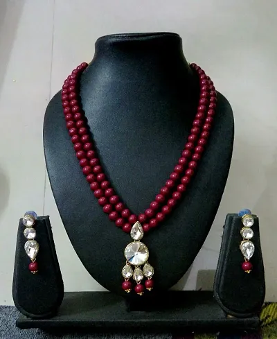 Two Layer Kundan and Glass Beds Necklace set with Earring