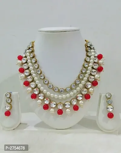 Kundan and Glass beads Necklace set with Earring (3L-21)-thumb0