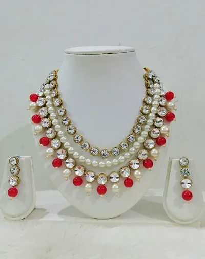 Multilayered Kundan and Beads Necklace Set