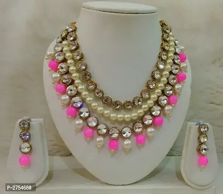 Kundan and Glass beads Necklace set with Earring (3L-21)
