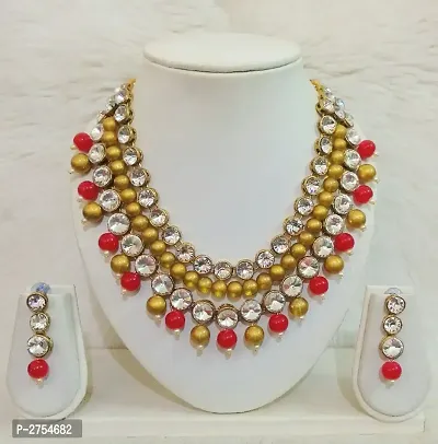 Kundan and Glass beads Necklace set with Earring (3L-21)