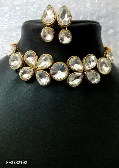 Alloy Kundan Chokar Necklace set with Earring-thumb0