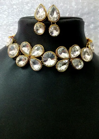 Partywear Kundan Alloy Necklaces with Earrings