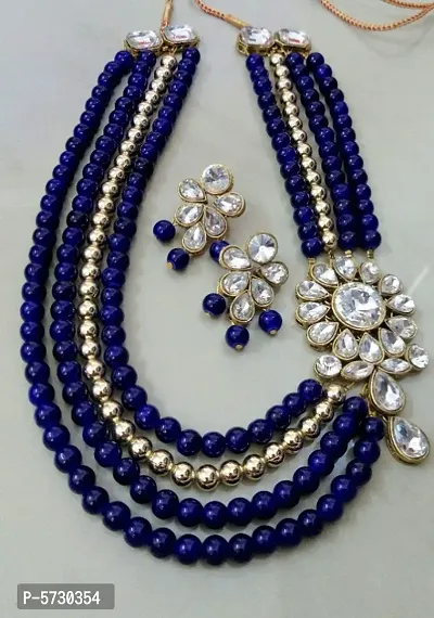 Trendy Alloy 4 Layer Pearl Kundan Necklace Set for Women