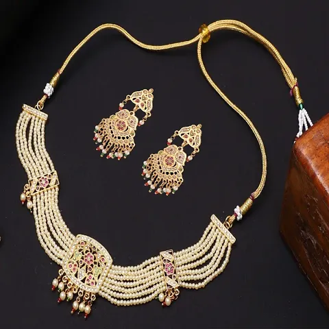 Festive and Party Wear Copper Pearl Jewellery Set