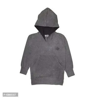 Elegant Grey Cotton Solid Hooded Sweatshirts For Kids