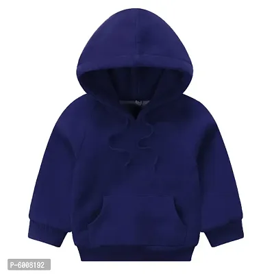 Elegant Navy Blue Cotton Solid Hooded Sweatshirts For Kids-thumb0