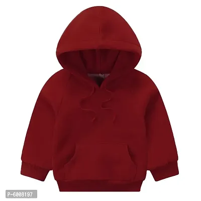 Elegant Maroon Cotton Solid Hooded Sweatshirts For Kids-thumb0