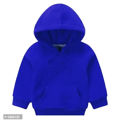 Elegant Blue Cotton Solid Hooded Sweatshirts For Kids-thumb0