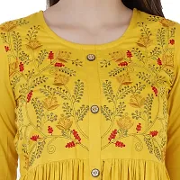 DMP FASHION Women's Rayon Embroidery Work Kurti (Yellow)-thumb4