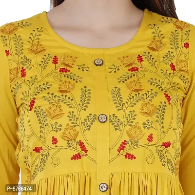 DMP FASHION Women's Rayon Embroidery Work Kurti (Yellow)-thumb5