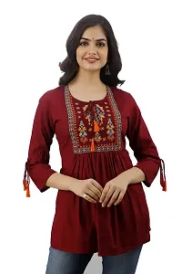 DMP FASHION Women's Rayon Embroidery Work Top with Tasseles at Front and on Both Sleeves-thumb2
