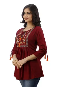 DMP FASHION Women's Rayon Embroidery Work Top with Tasseles at Front and on Both Sleeves-thumb3