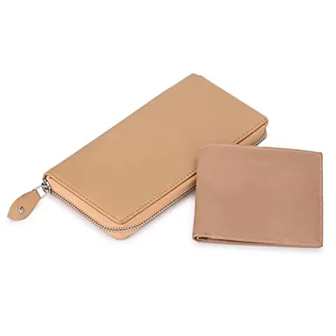 Texure A Set of Pure Leather Men and Women Leather Wallet (Biege)