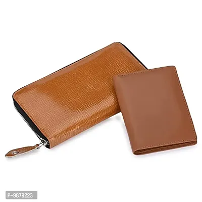 Texure A Set of Pure Leather Men and Women Leather Wallet (Brown)-thumb0
