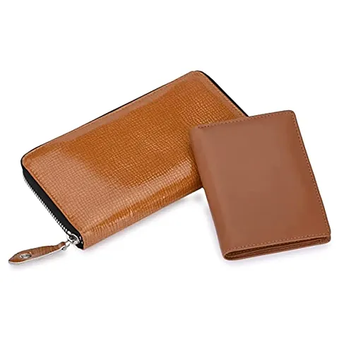 Texure A Set of Pure Leather Men and Women Leather Wallet (Brown)