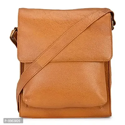 Texure Leather Messenger Bag for Men - Tan/Adjustable Shoulder Strap Biege