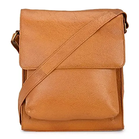 Texure Leather Messenger Bag for Men - Tan/Adjustable Shoulder Strap