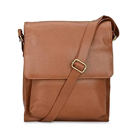 Texure Leather Messenger Bag for Men - Tan/Adjustable Shoulder Strap