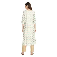 Trendy Cotton Off White And Sea Blue Embroidered Round Neck 3/4 Sleeve Kurta For Women-thumb4