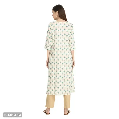 Trendy Cotton Off White And Sea Blue Embroidered Round Neck 3/4 Sleeve Kurta For Women-thumb5