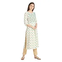 Trendy Cotton Off White And Sea Blue Embroidered Round Neck 3/4 Sleeve Kurta For Women-thumb3