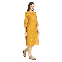 Trendy Cotton Mustard Ikkat Printed Mandarin Collar 3/4 Sleeve Straight Kurta For Women-thumb3