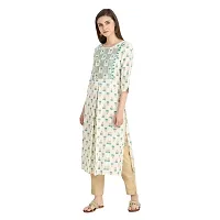 Trendy Cotton Off White And Sea Blue Embroidered Round Neck 3/4 Sleeve Kurta For Women-thumb2