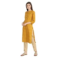 Trendy Cotton Mustard Ikkat Printed Mandarin Collar 3/4 Sleeve Straight Kurta For Women-thumb2