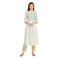 Trendy Cotton Off White And Sea Blue Embroidered Round Neck 3/4 Sleeve Kurta For Women-thumb1