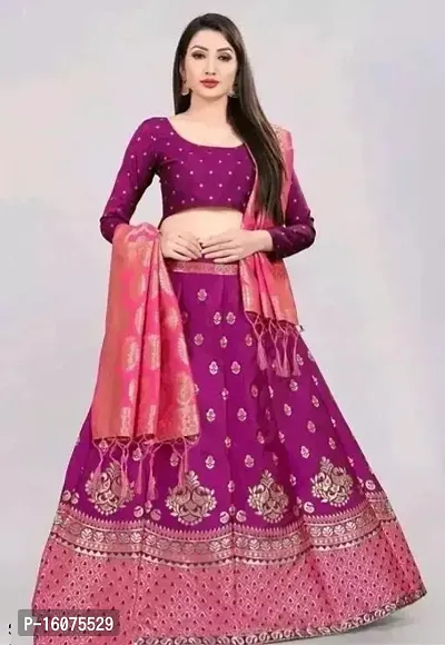 FANCY JAQUARD LAHENGA CHOLI with unstiched blouse-thumb0