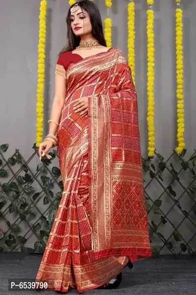 RED ART SILK WOVEN MANDAKINI SAREE WITH BLOUSE PIECE-thumb0