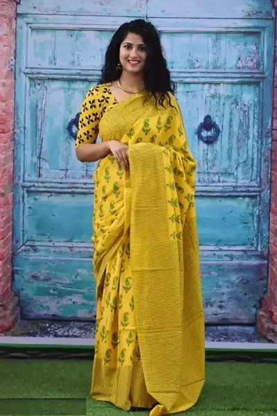 New Trendy Cotton Printed Saree with Blouse piece