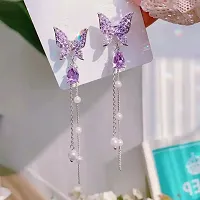 Onuyx Korean Earrings For Women  Girls /Purple Beautiful Butterfly Drop Earrings-thumb1