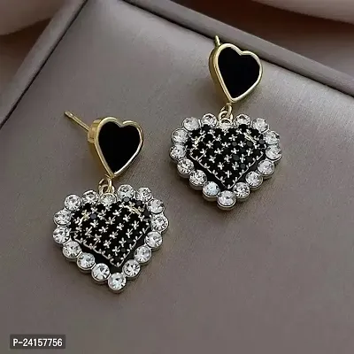 Onuyx Korean Heart Shape Earrings For Women  Girls /Black Stud Earrings
