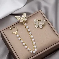 Onuyx Korean Earrings For Women  Girls /Gold Butterfly Earrings With Chain Zircon Alloy Drops  Danglers-thumb2