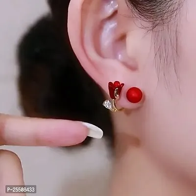 Onuyx Korean Earrings For Women  Girls /Cute Rose Shape Earrings Pearl Alloy Drops  Danglers-thumb2