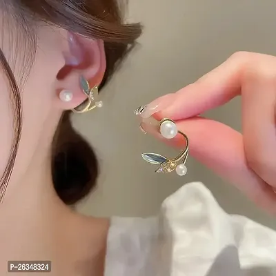 Onuyx Trendy Korean Pearl Mermaid Earrings  Studs Pearl Alloy Cuff Earring Alloy Drops  Danglers-thumb4