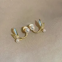 Onuyx Trendy Korean Pearl Mermaid Earrings  Studs Pearl Alloy Cuff Earring Alloy Drops  Danglers-thumb2