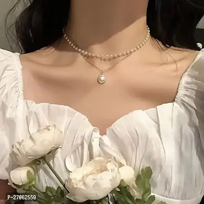 Onuyx Korean Double Layered Gold Plated Pearl Chain For Girls  Women Pearl Gold-plated Plated Alloy Chain-thumb0