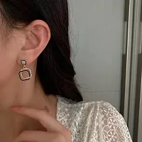 Onuyx Korean Earrings For Women  Girls /Double Squre Black Zircon Earrings Zircon Alloy Drops  Danglers-thumb3