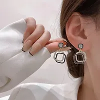 Onuyx Korean Earrings For Women  Girls /Double Squre Black Zircon Earrings Zircon Alloy Drops  Danglers-thumb3