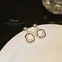 Onuyx Korean Earrings For Women  Girls /Double Squre Black Zircon Earrings Zircon Alloy Drops  Danglers-thumb1