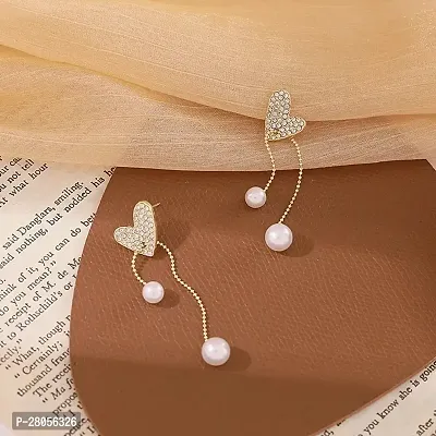 Onuyx Korean Earrings For Women  Girls /Heart Pearl Shape Beautiful Earrings Zircon Alloy Stud Earring