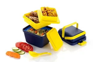 AKX Plastic Tiffin Box Airtight Lunch Box 3 Compartment Tiffin with Handle & Push Lock for Travelling School Kids & Office-thumb1