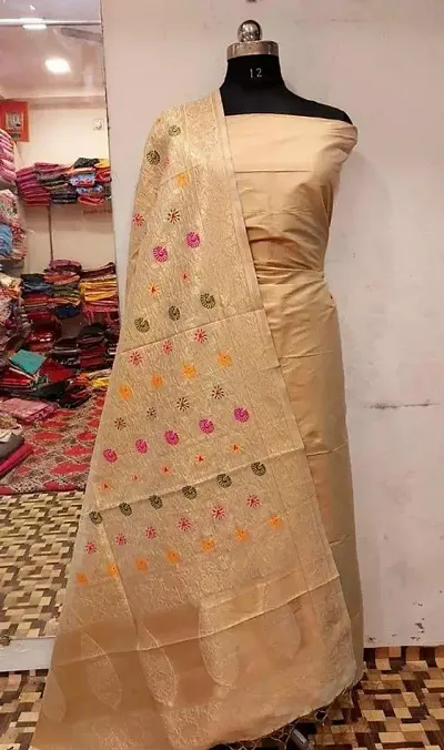 Elegant Banarasi Silk Self Design Dress Material with Dupatta